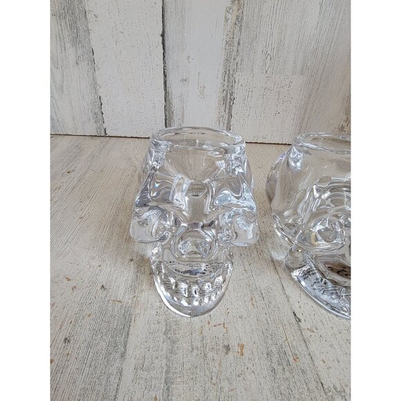 Heavy weighted glass Skull tea light holder Halloween set - Picture 2 of 12